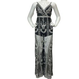 Honey Punch Jumpsuit Womens Size S Black Silver Lace Embroidered Sheer Nwt $128